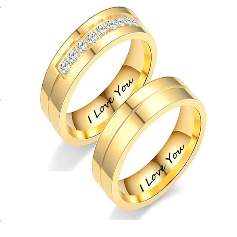 Wholesale Lettering Stainless Steel Diamond Couple Rings Nihaojewelry display picture 2