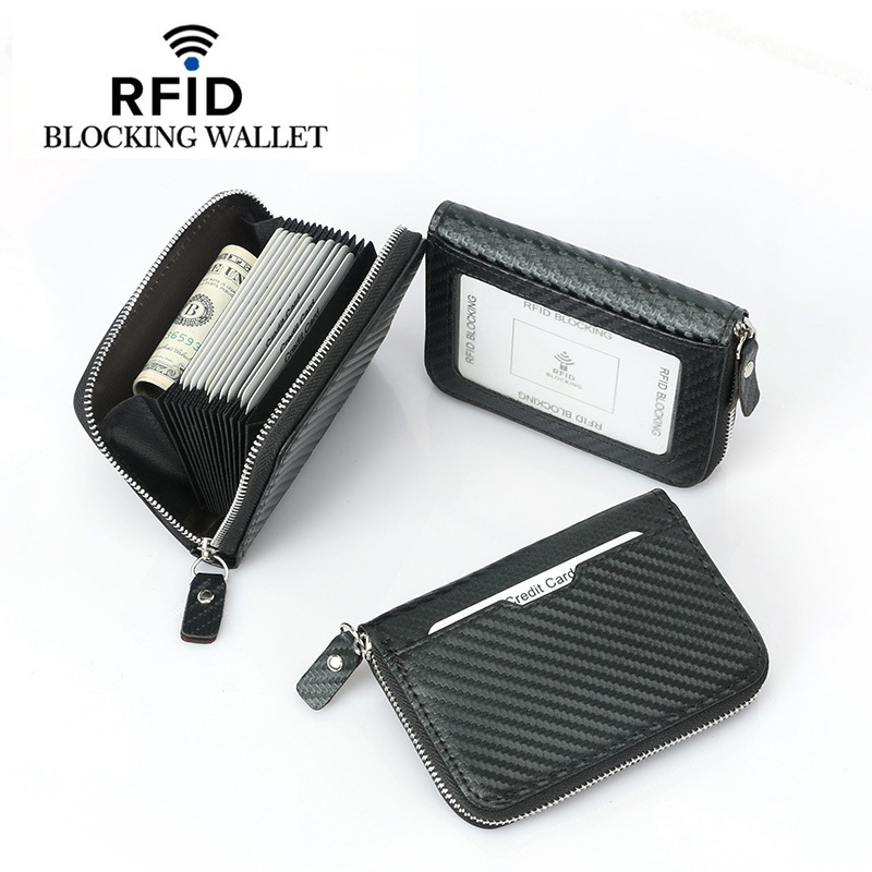 Factory direct sales cross-border carbon fiber pattern card holder RFID anti-magnetic multi-function multi-card slot short zipper coin purse
