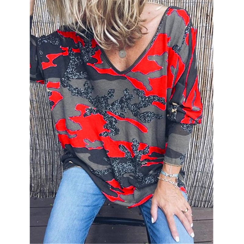 autumn new women s V-neck printed long-sleeved T-shirt  NSYF18819