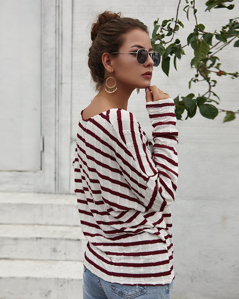  women s autumn and winter sweater blouse striped T-shirt knit sweater wholesale NSKA301