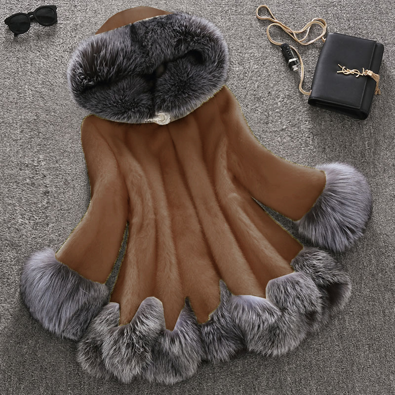 2021 New Fur Coat In Autumn And Winter Women's Medium And Long Mink Fur Fox Collar Imitation Fur Women's Coat