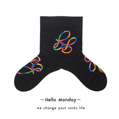 34102 HELLO MONDAY Korean Socks Women Crew Socks Hyuna Style Ins Rainbow Color Trendy Men Socks Black