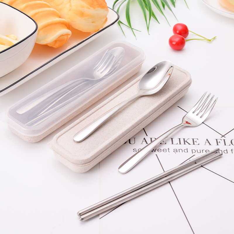 便携式餐具三件套 学生304不锈钢餐具套装 筷子勺子叉子旅行餐具|ms