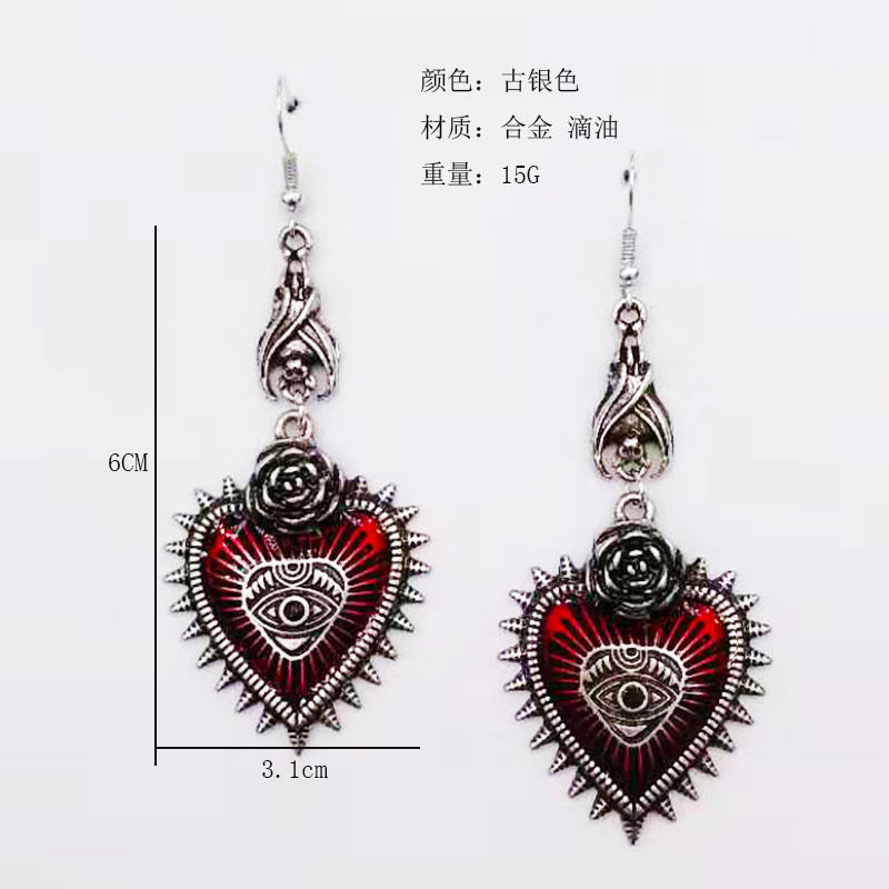 GOTHIC饰品 欧美饰品暗黑哥特朋克风野玫瑰花心形血色之眼滴油蝙蝠耳环钉  哥 图 1