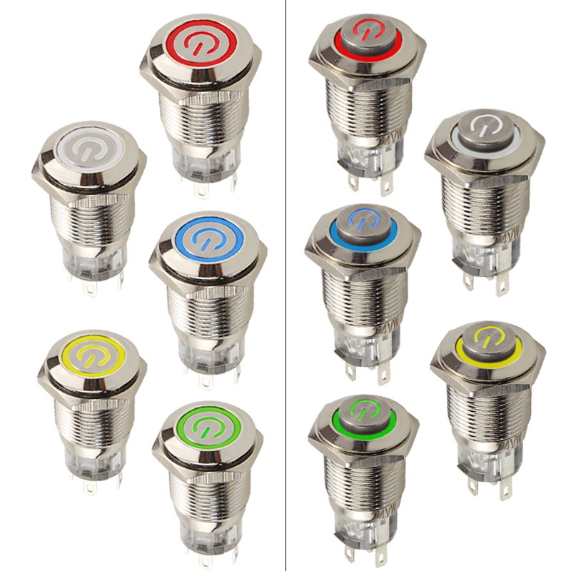 跨境 16mm 自锁 带LED灯 带电源符号灯 金属按钮开关-阿里巴巴