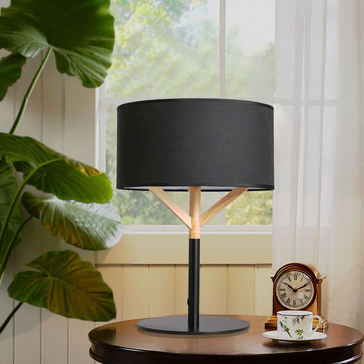 北歐現代簡約時尚書房客廳臥室床頭燈溫馨布藝木藝台燈創意個性