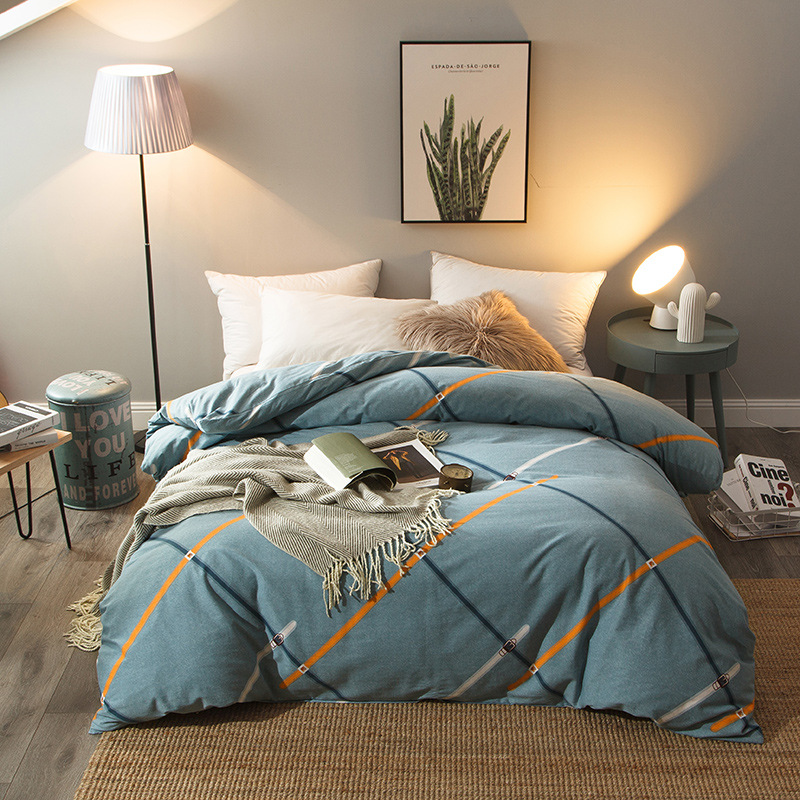 全棉活性生态磨毛被套单件纯棉加厚秋冬保暖被罩简约条格冬季床品