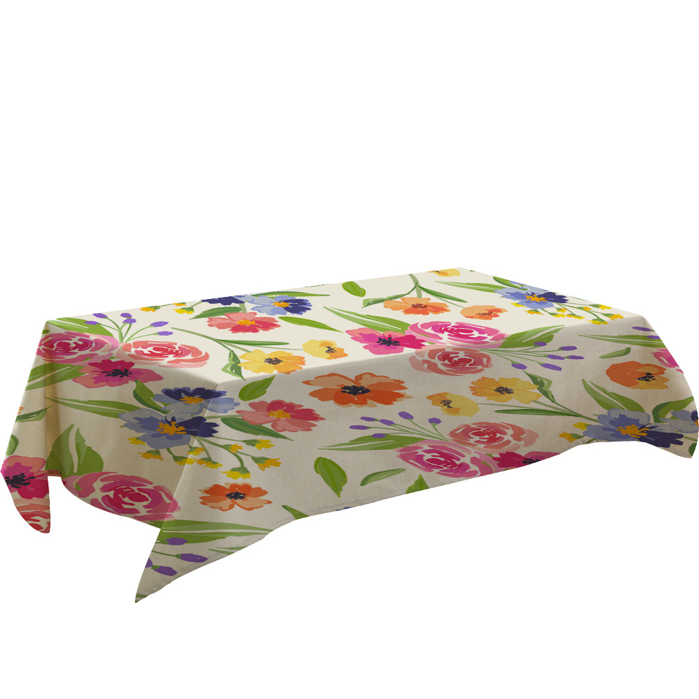 跨境热销 亚马逊爆款彩色花卉棉麻桌布批发 亚麻茶几台布餐桌布
