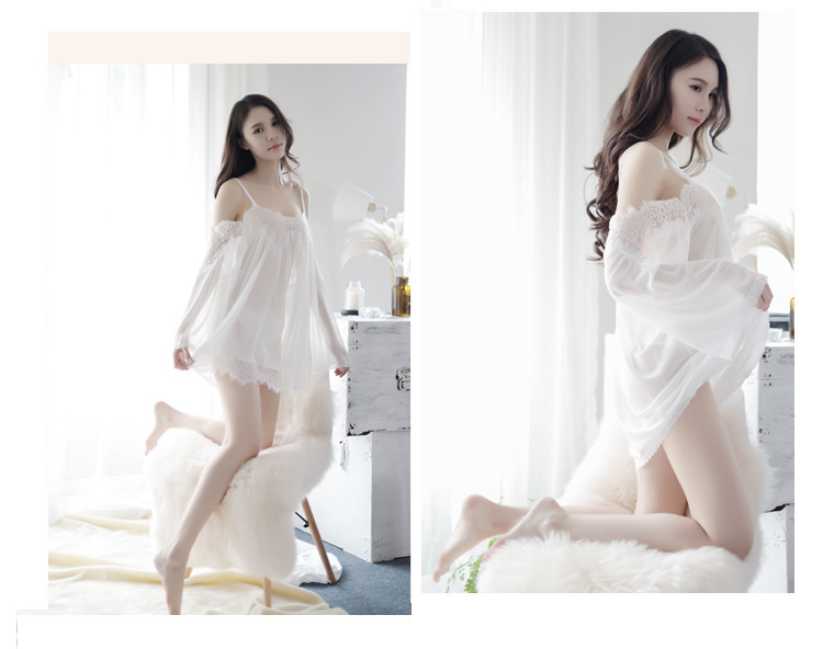 Spaass Lingerie, Sexy Off-Shoulder-Strëmp, Kleed, Perspektiv Mesh-Wimperen, Pyjama-Uniform, Verführerescht Set_voghion.com