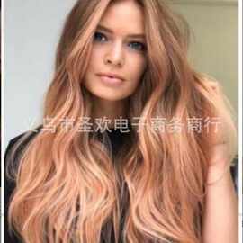 欧美新款假发女 原宿紫色长卷发粉色大波浪卷长发中分化纤假发套