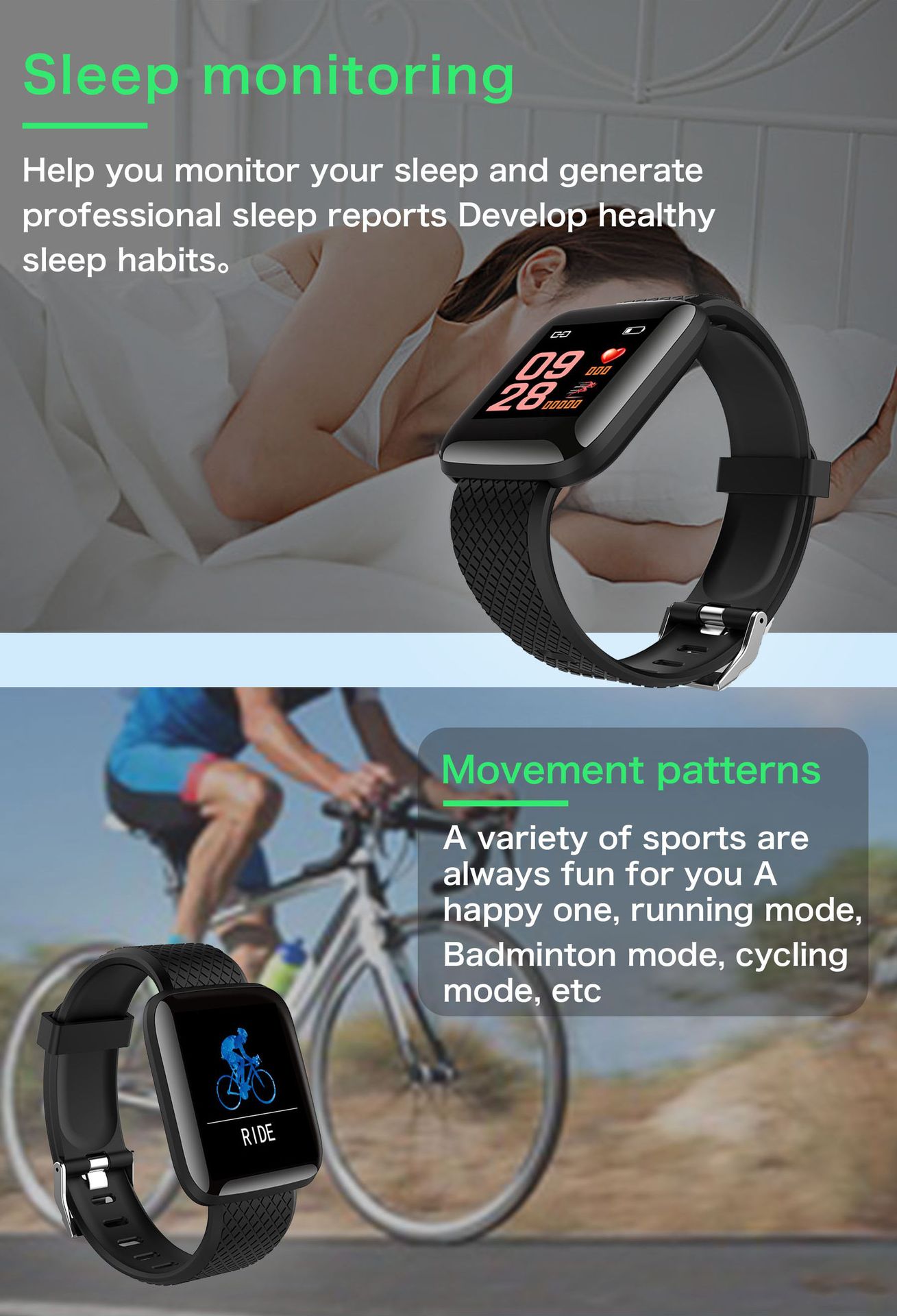 116plus Smart bracelet Color Screen D13 Heart rate and blood pressure detection message reminder Bluetooth cross-border wholesale foreign trade undefined