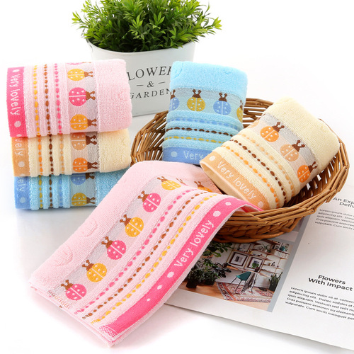 Children's cotton towels manufacturer wholesale 25*50cm soft absorbent 100% cotton baby and children cartoon kindergarten small towels