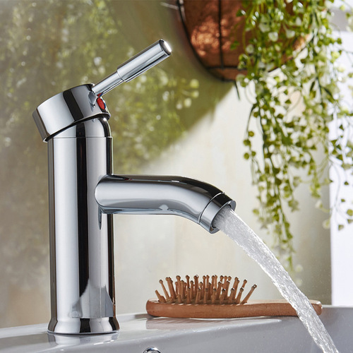 Electroplated stainless steel curved nozzle basin faucet bathroom bathroom hot and cold hand wash basin faucet home