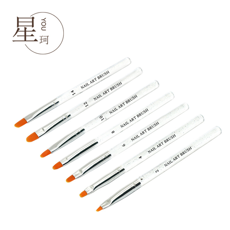 美甲工具筆刷七支光療取膠延長美甲筆套裝透明閃粉亞克力水晶杆