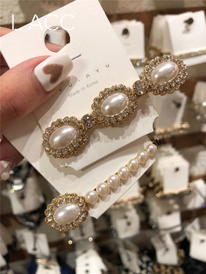 the republic of korea Dongdaemun Imported fashion temperament Ladies Pearl Edge clamp Bangs Hairpin Word folder Duckbill clip