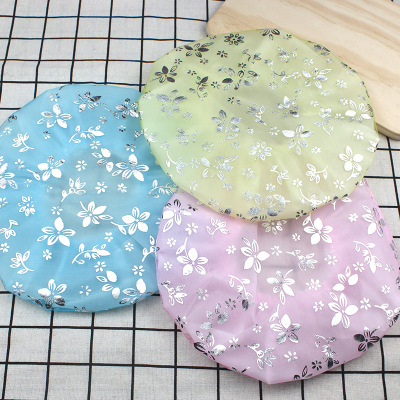 雅玲9902厂家直销新款时尚双层网纱烫金防水防尘烟花边沐浴帽批发|ru