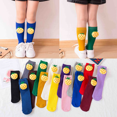 秋季兒童襪菠蘿娃娃頭純色大小童中筒襪糖果色可愛百搭襪廠家批發