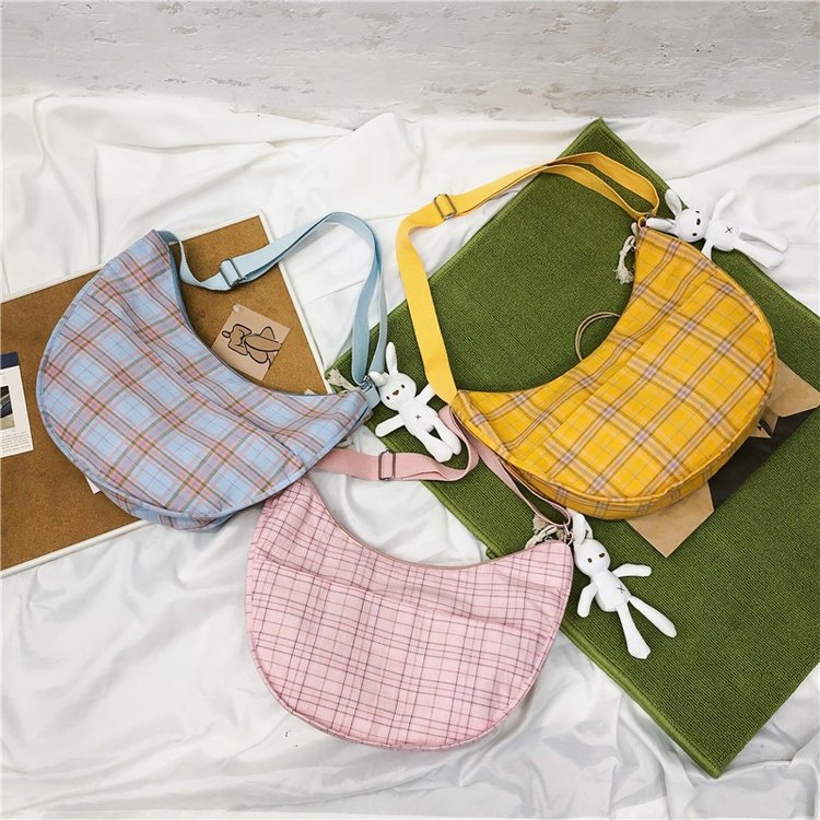 2019 Nouveau Style Japonais Frais Plaid Sac À Bandoulière En Toile Coréenne Style Preppy Style Doux Mignon Fille Étudiants Bandoulière Sac display picture 23