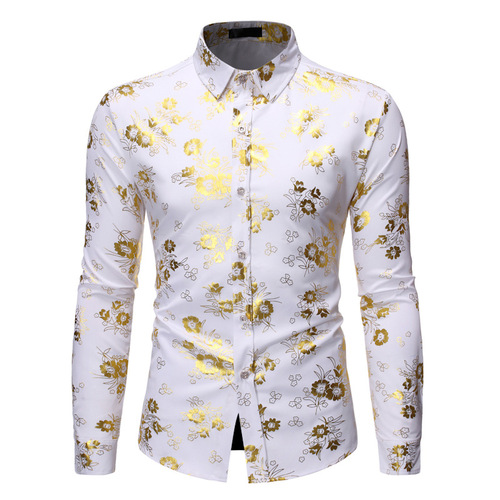 Men singers host choir performance dress shirt photos shooting wedding party groomsman flower shirt basic club party men jazz dance bar tops for male