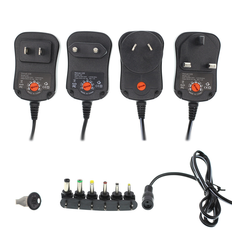 Cross-Border 3-12v adjustable power supply 12W regulated switching power adapter British standard American standard European Australian charger