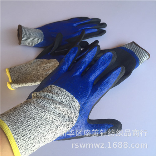 外贸批发防切割劳保手套 全挂 半挂 平挂五级防切割带胶手套批发