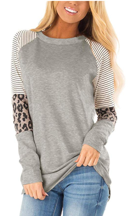 Women's T-shirt Long Sleeve T-shirts Patchwork Casual Leopard display picture 2