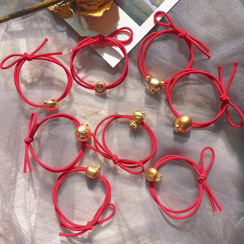 春季新品头绳红色新年款甜美可爱小金猪头绳扎马尾不伤发发绳发圈|ms