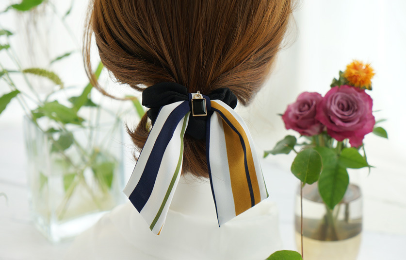 Korea Fashion OL Striped Bowknot Long Ribbon Scrunchies Grohandel Nihaojewelrypicture9