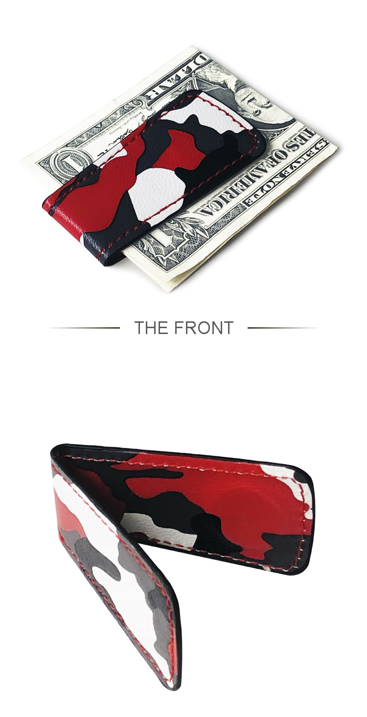 30g Weight Synthetic Leather Lining Material Business, Travel Occasion Pu Leather Material Unisex Gender Square Shape Light Grey, Red, Yellow Color Fashion Korean New Camouflage Wallet Mini Magnet Clip Simple Ultra-thin Wallet Coin Wallet Wholesale Nihaojewelry 3
