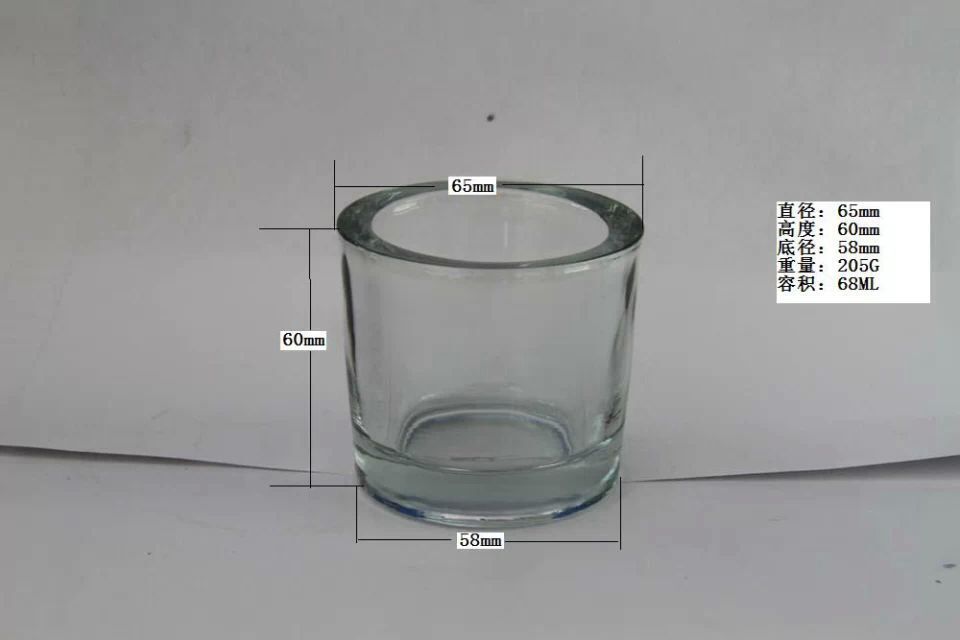 口径：65mm高：60mm底径：56mm 6560厚壁玻璃烛台，蜡烛玻璃杯