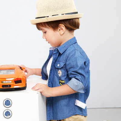 2019 New products Europe and America Children's clothing shirt Young children pure cotton jacket Cartoon printing washing children Denim Shirt