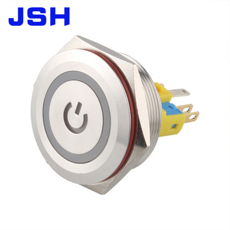 30mm不锈钢金属按钮开关自复位电源符号汽车改装圆形带灯led防水
