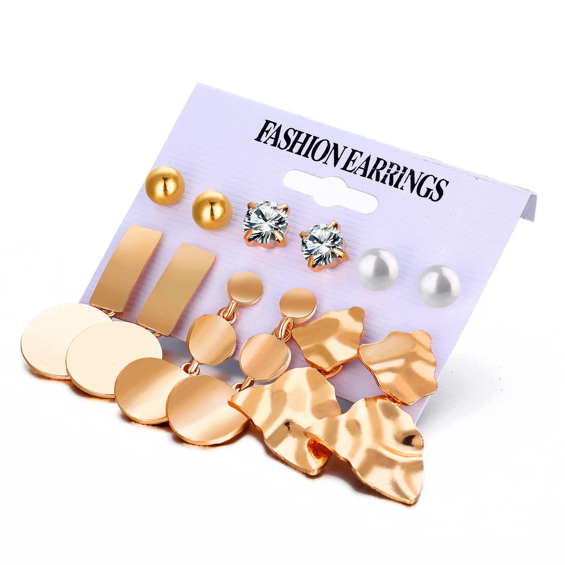 Earrings Creative Metal Element Round Irregular Geometric Gold Earrings 6 Piece Set