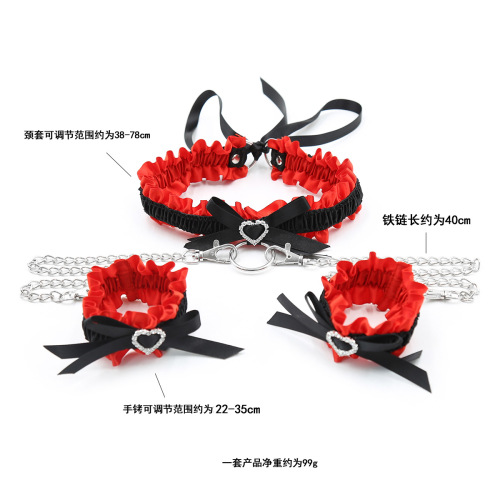 Factory direct sales adult products black and red bow neck cover loose shot blindfolded hands tied flirting set