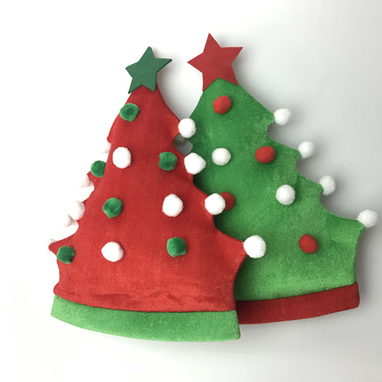 2019圣诞精灵帽圣诞树帽子金丝绒帽儿童帽成人帽子圣诞装饰品