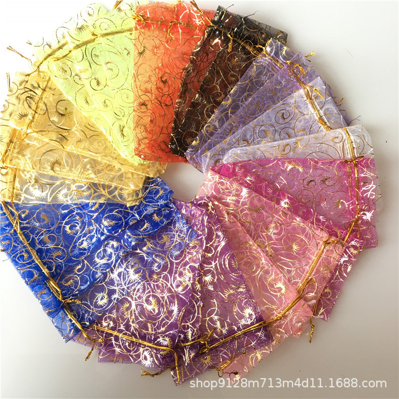 现货10*15睫毛金线烫金纱袋/欧根纱束网纱袋/珍珠纱/圣诞节礼品袋