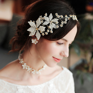 Jewelry Wholesale Handmade Hair Headwear Crystal Pearl Flowers Hair Accessories Alloy Hair Band Bridal Wedding Accessories display picture 3