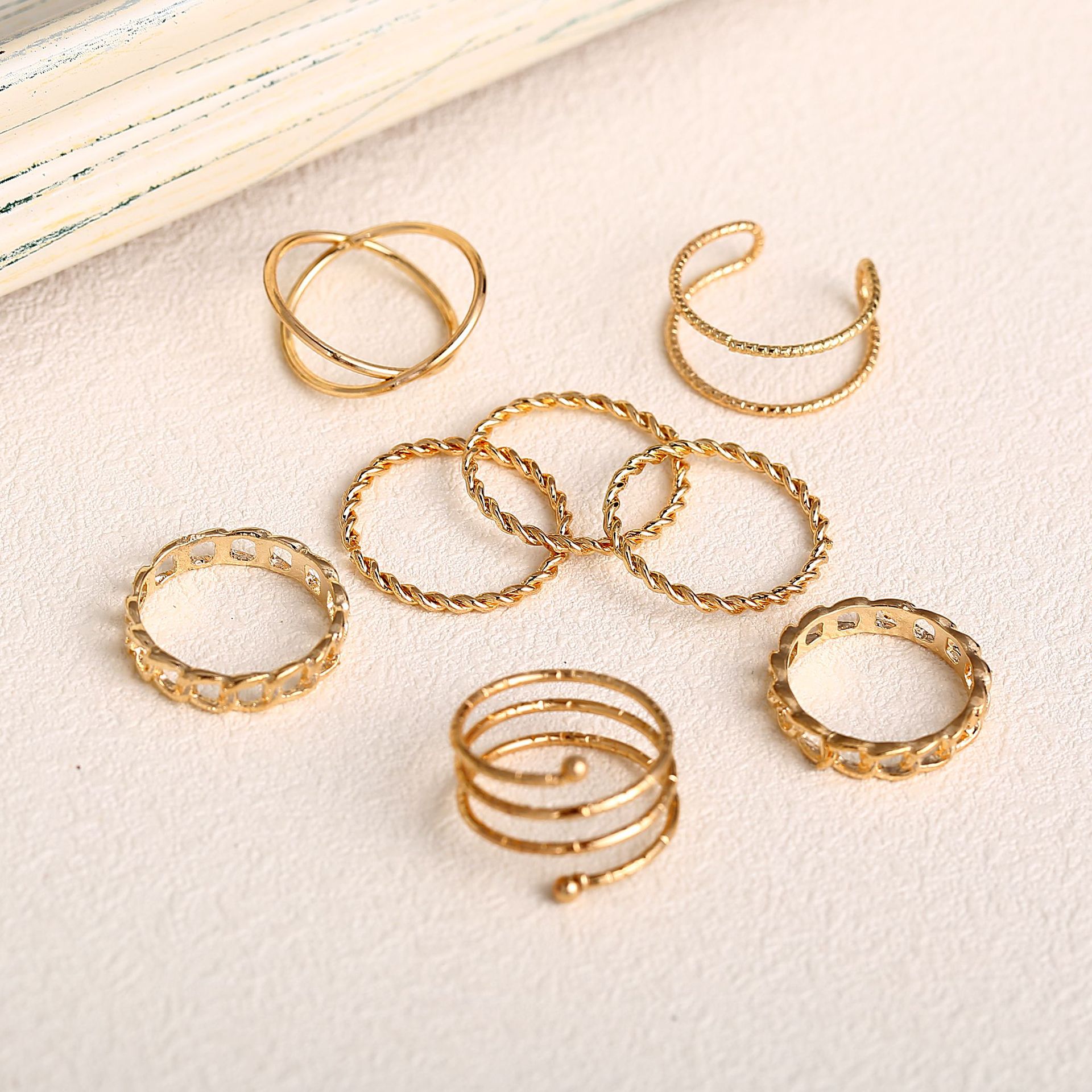 New Simple Alloy Joint Ring Set Creative Retro Multi-layer Cross Opening Twist Love Ring Wholesale display picture 5