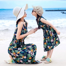2021夏季韩版女童连衣裙棉潮衣公主裙洋气亲子装母女装棉绸沙滩