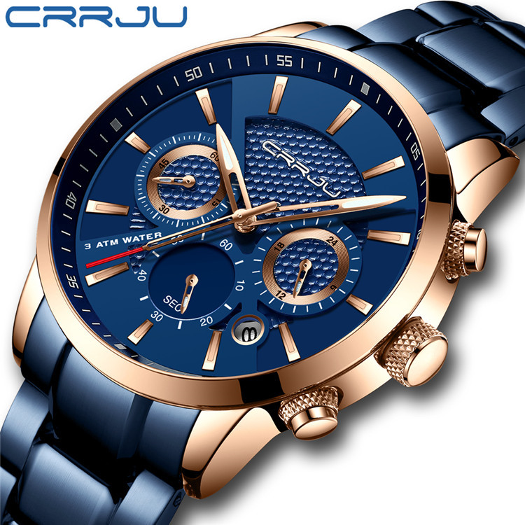 CRRJU/Kajun 2212 solid steel band Men's sports watch fashion six-pin chronograph watch Europe and America
