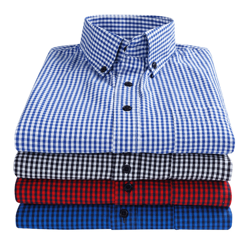 男士格子长袖衬衫 纯棉休闲衬衫男 大码衬衫加工logo定制一件代发|ms