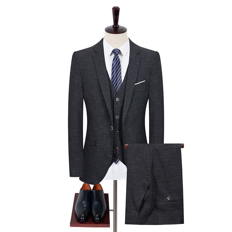 Autumn new men's British slim one button suit three piece large Plaid suit groom suit