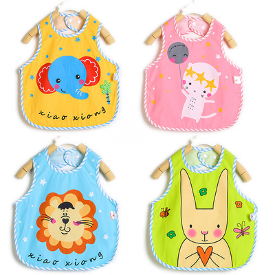 厂家直销新款宝宝围嘴 纯棉防水罩衣儿童卡通无袖反穿衣EVA口水巾|ms