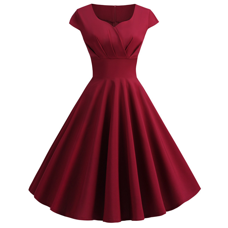 V Neck Neckline Slim Fit Type Solid Color Pattern Wholesale Women's Elegant Sexy Solid Color Banquet V Neck Short Sleeve Swing Dress
