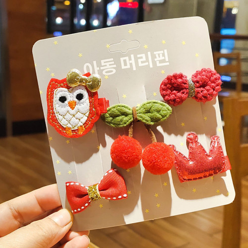 Children's hair accessories bangs clip new Korean style accessories cartoon bow hair clip set card set 5 pieces