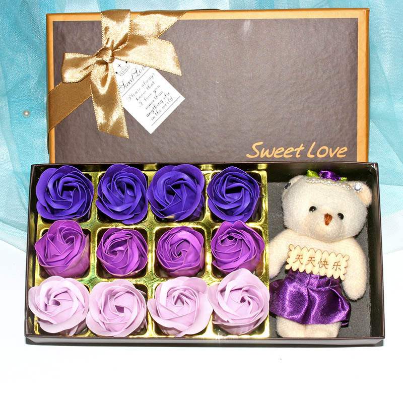 Christmas Gift 12 Rose Soap Flower Gift Box Plus Cotton Bear Festive Promotional Supplies Casual Gift Wholesale display picture 2