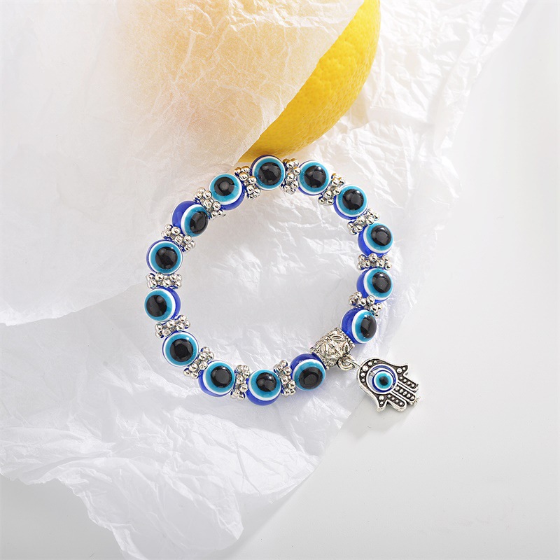 Pulsera De Cuentas De Mano De Fátima Con Ojo Azul Retro display picture 6