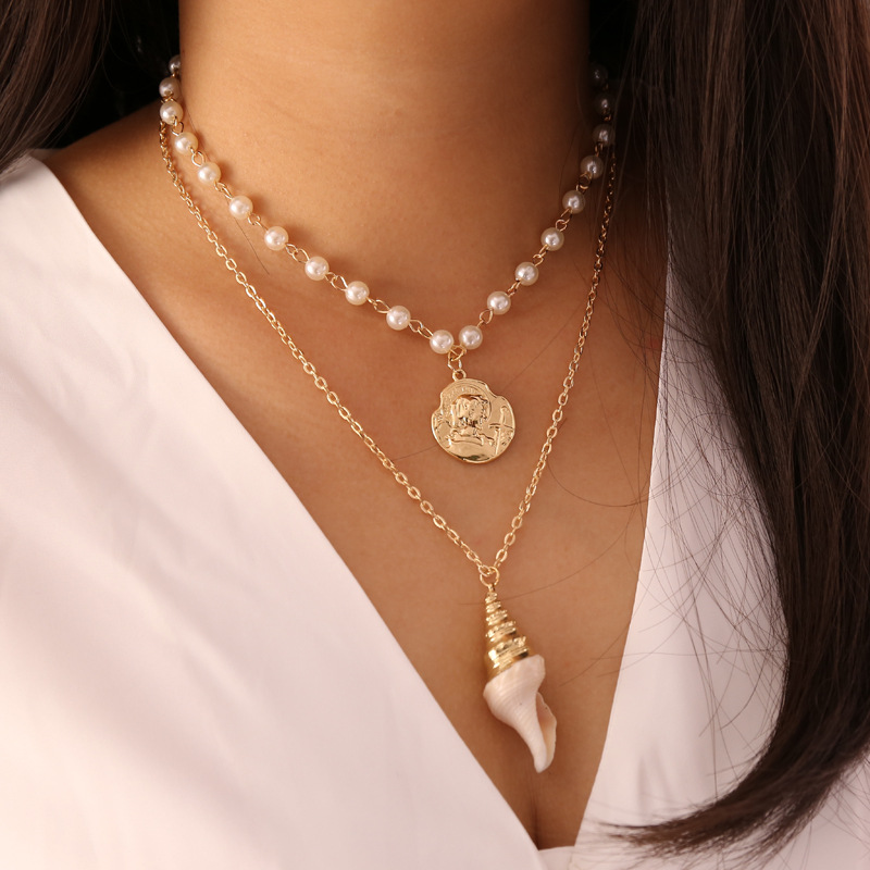 Fashion Pearl Coin Conch Shell Multilayer Necklace Wholesale display picture 2