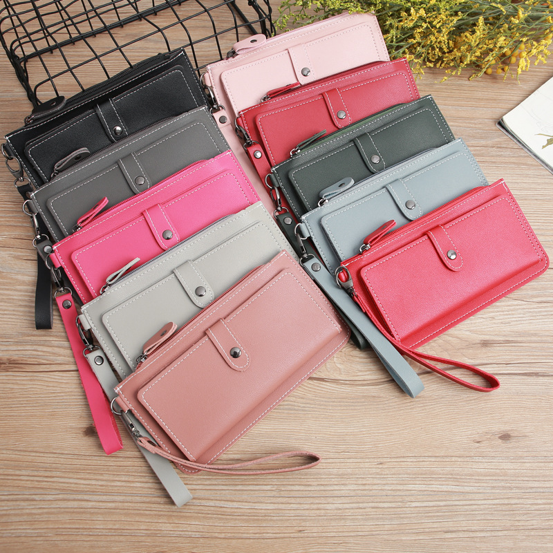 116g Weight Zipper Closure Type Business, Travel Occasion Pu Leather Material Solid Color Pattern Women'S Gender Square Shape Light Grey, Dark Grey, Rose Red, Pink, Red, Green, Blue, Gold, Black Color Fashion Multi-function Zipper Multi-card Buckle Wallet 无