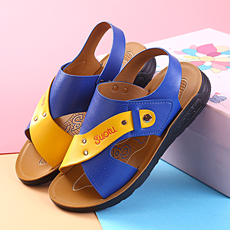 男童凉鞋2019新款夏季中大童凉鞋皮纹男童防滑学生软底运动沙滩鞋|ru